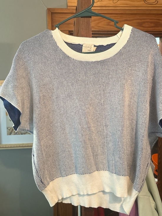 Dreamers By Debut Tops - Short Sleeve Knit Tee - Blue & White - Comfort Wash